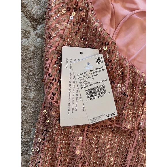 Liv Foster women Draped Beaded Sequin Short Mini Dress size 2 Peach Strappy $275 - Picture 8 of 12